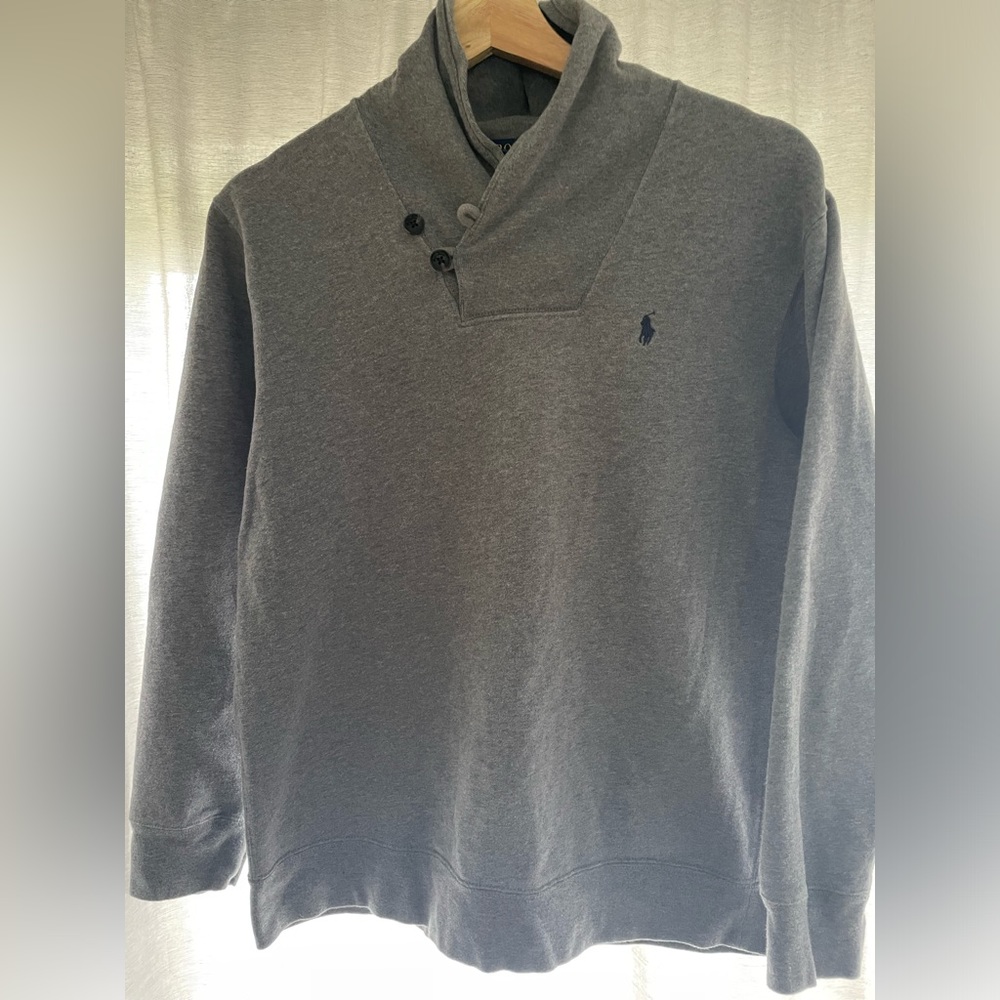 Polo Ralph Lauren Luxury Jersey Shawl Collar Long Sleeve Pullover gray S 14-16